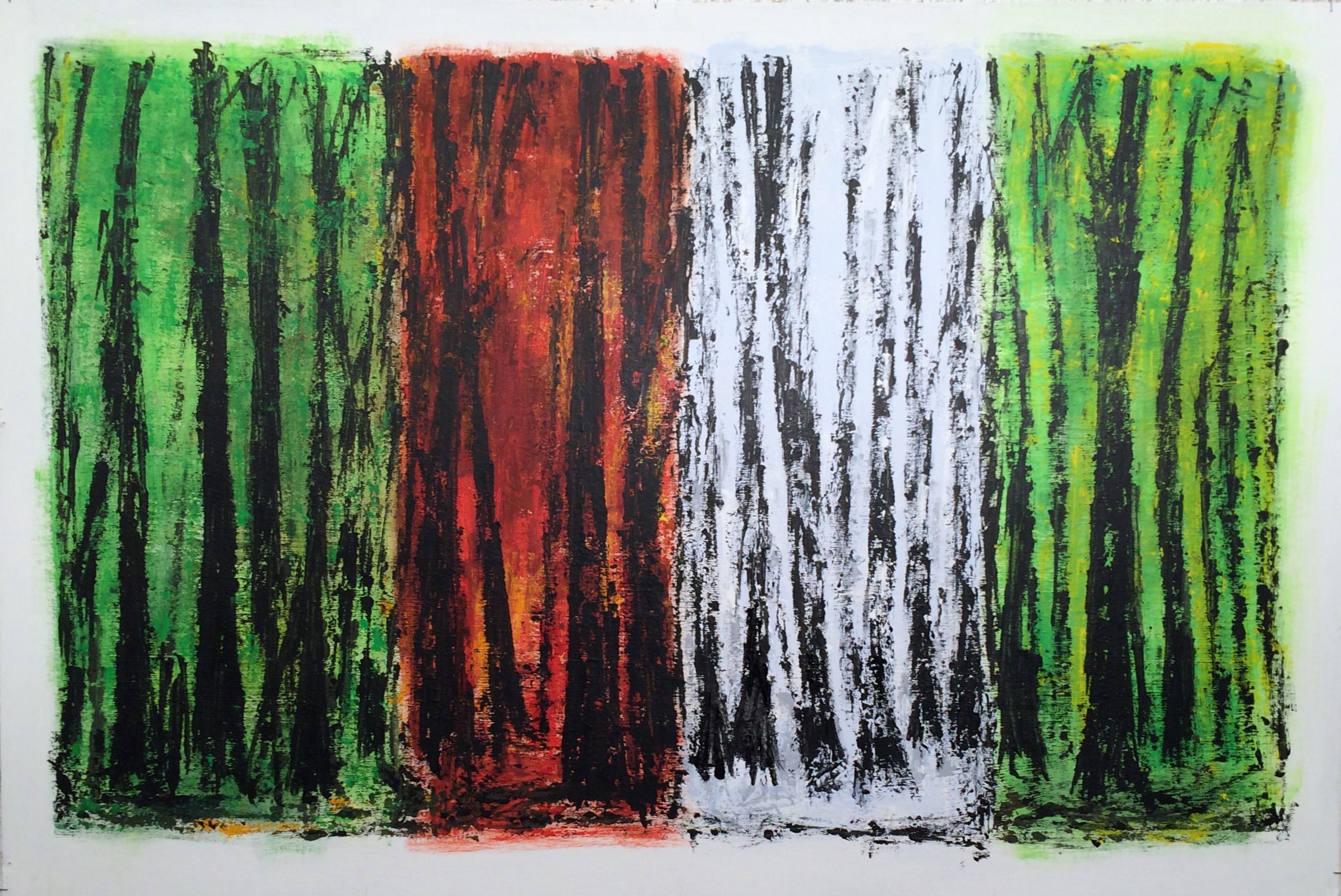 N° 2455 - Forêt, les quatre saisons - Acrylique, pigments et brou de noix sur carton - 80 x 120 cm © 7 mai 2016